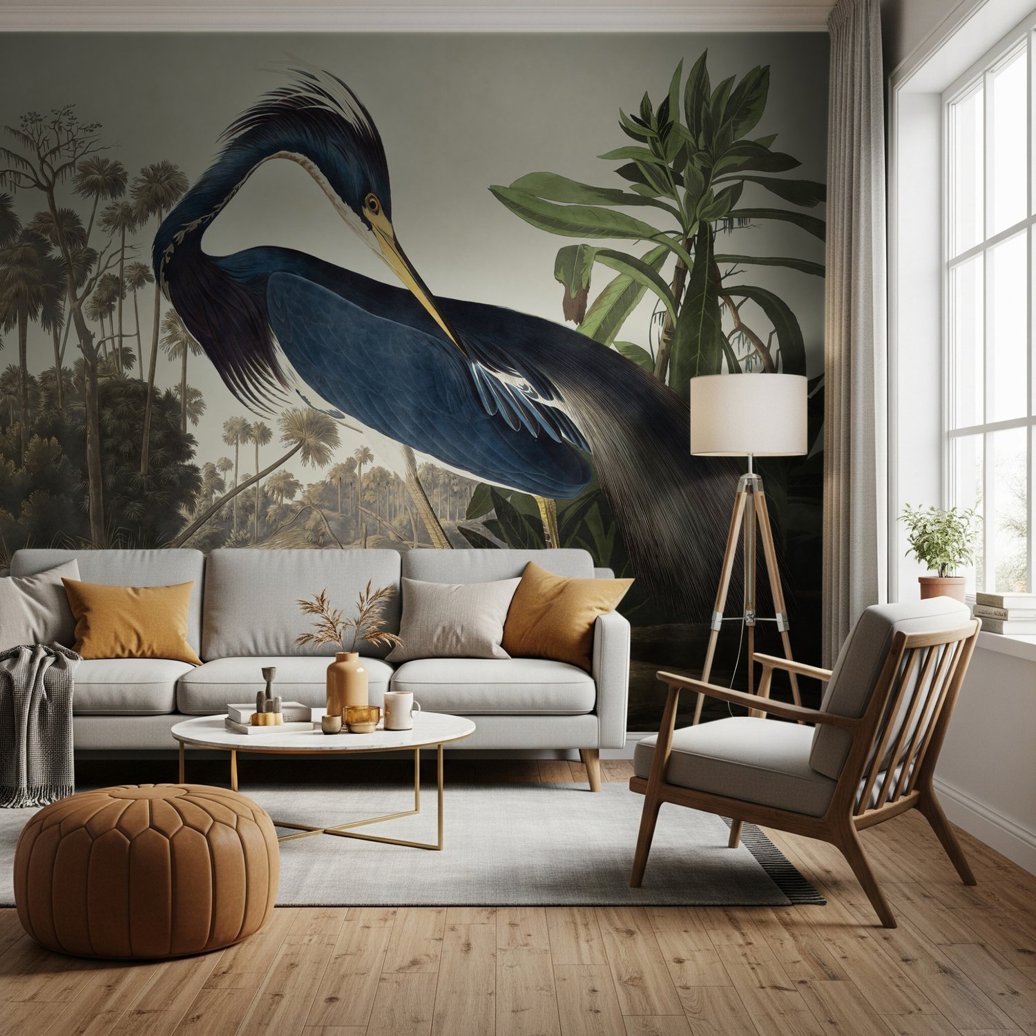 Tropical Landscape Blue Heron Wallpaper Mural - Peel and Stick
