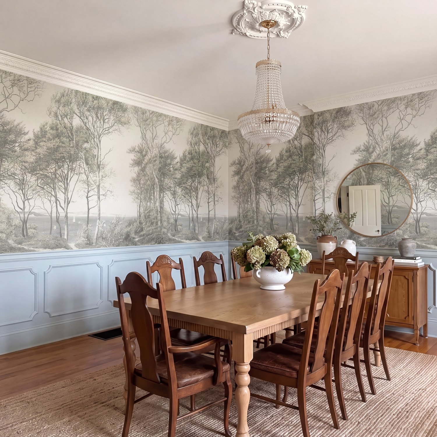 Coastal Woodland Grey Etched Style Wall Mural - Peel and Stick