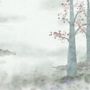 Nebeliger Wald Herbstlandschaft Fototapete