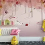 Pink Forest with Cats and Owl Wallpaper Mural