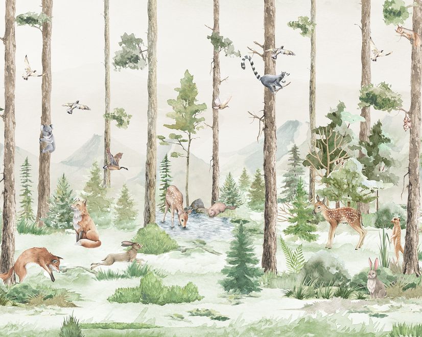 Kids Forest Animals in the Jungle Wallpaper Mural