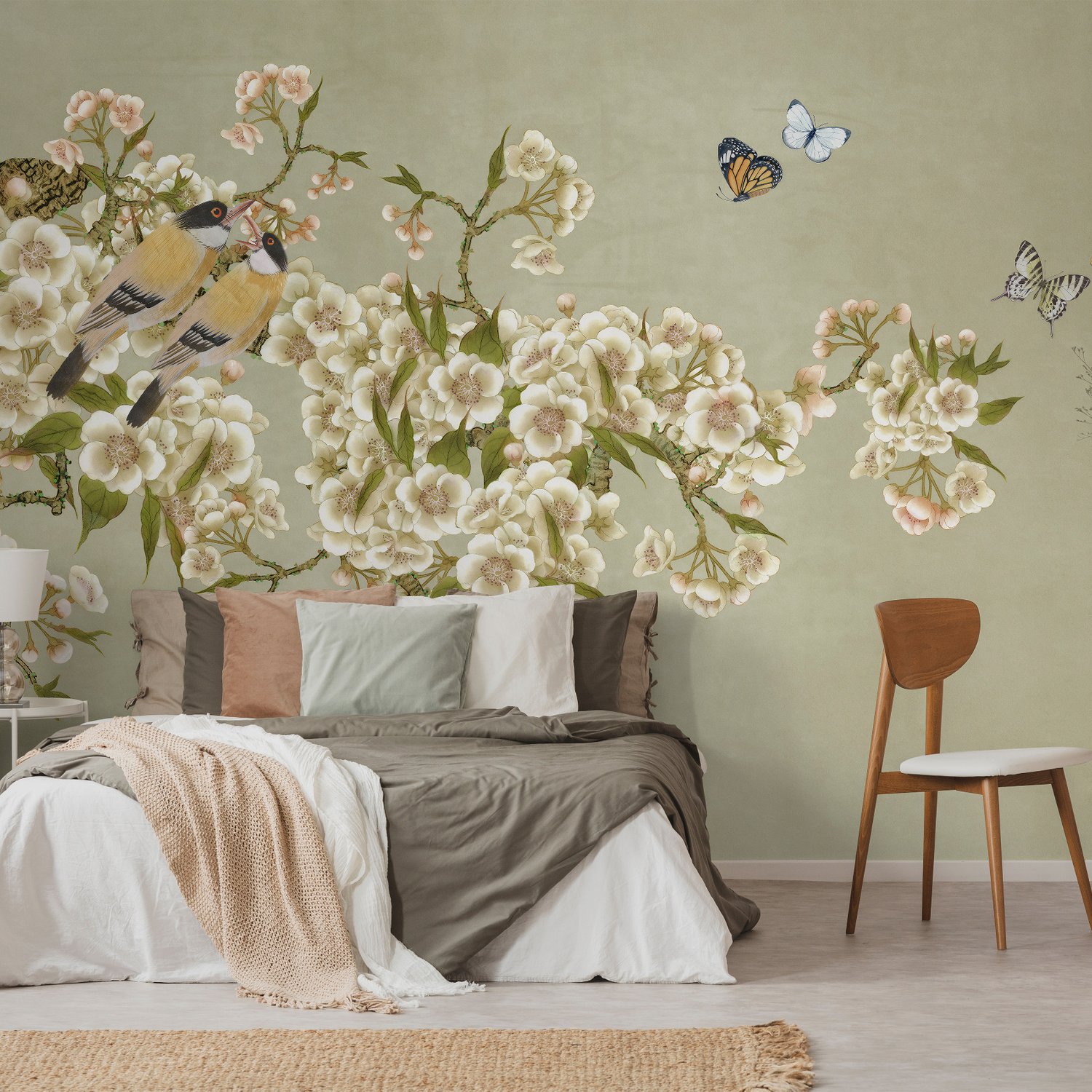 Cream Begonia Blossom Floral Art Wallpaper Mural - Peel and Stick