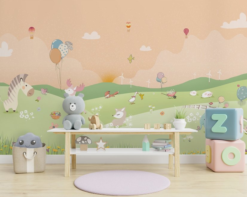 Kinderzimmer Cartoon Waldlandschaft Fototapete