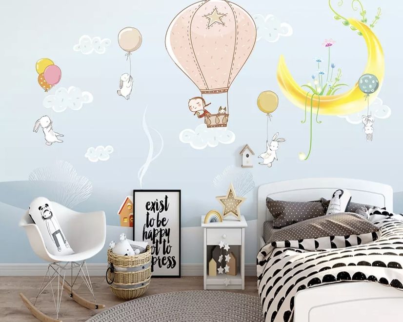 Cartoon Winterscape and Rabbit Flying Wallpaper Mural