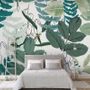 3D Look Tropical Leaf Drawing Art Wallpaper Mural