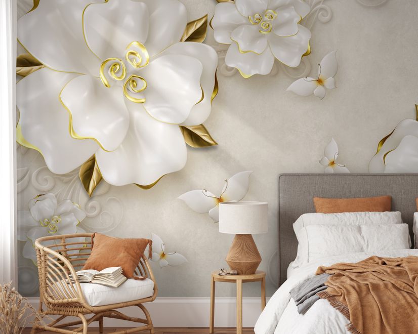 3D Embossed Look Jewelry Roses Wallpaper Mural