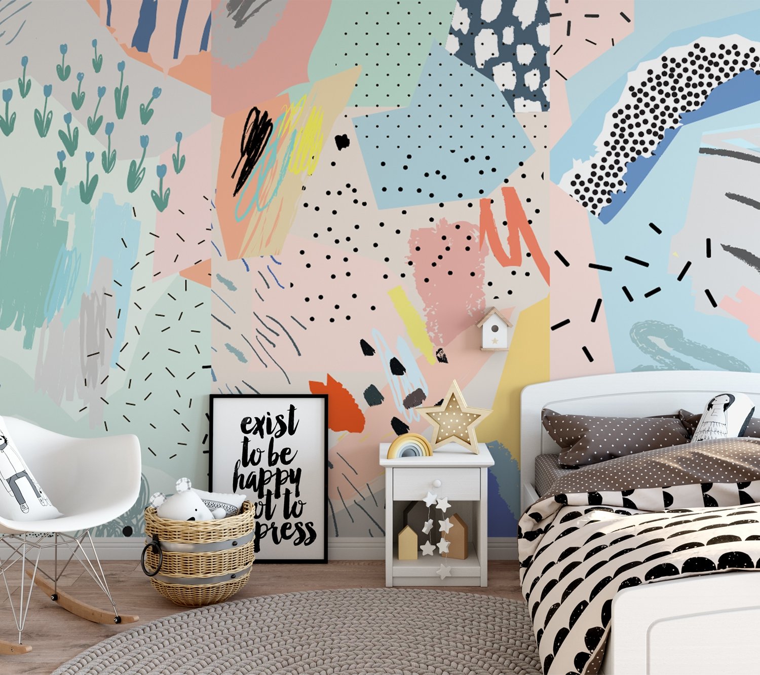 Colorful Abstract Geometric Kids Art Wallpaper Mural - Peel and Stick