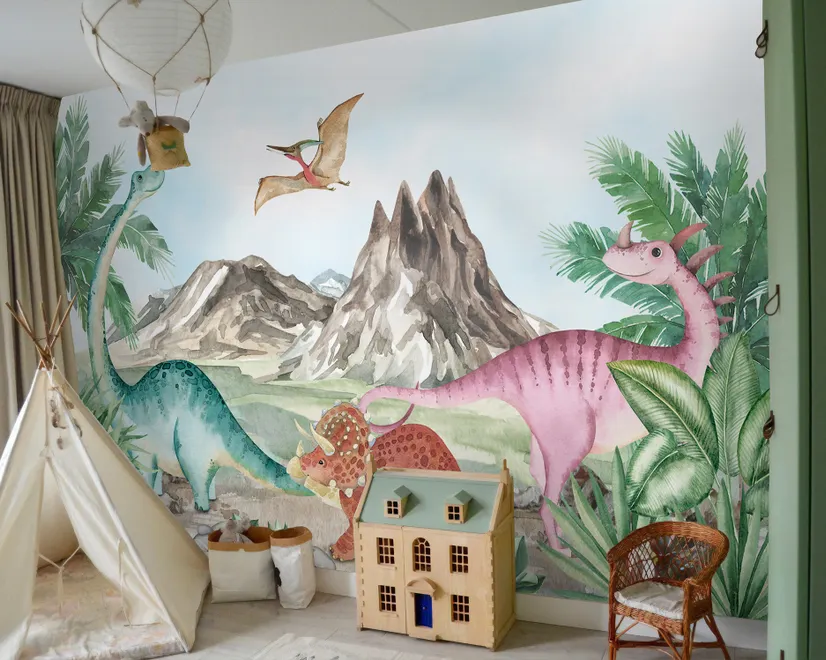 Cute Colorful World of the Dinosaurs Wallpaper Mural