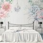 Papier peint panoramique floral rose, bleu et doux