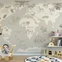Kinder Sanfte Braune Kontinent Weltkarte mit Zeichnenden Tieren Fototapete
