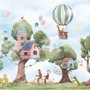 Niedliche fliegende Tiere mit Baumhaus für Kinderzimmer Fototapete