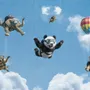 Kinder Fototapete mit spielerischen Tieren beim Fallschirmspringen