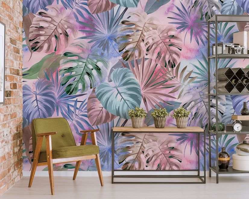 Colorful Tropical Leaf Wallpaper Mural