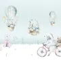 Cartoon Winterscape and Squirrels with Hot Air Balloons Wallpaper Mural