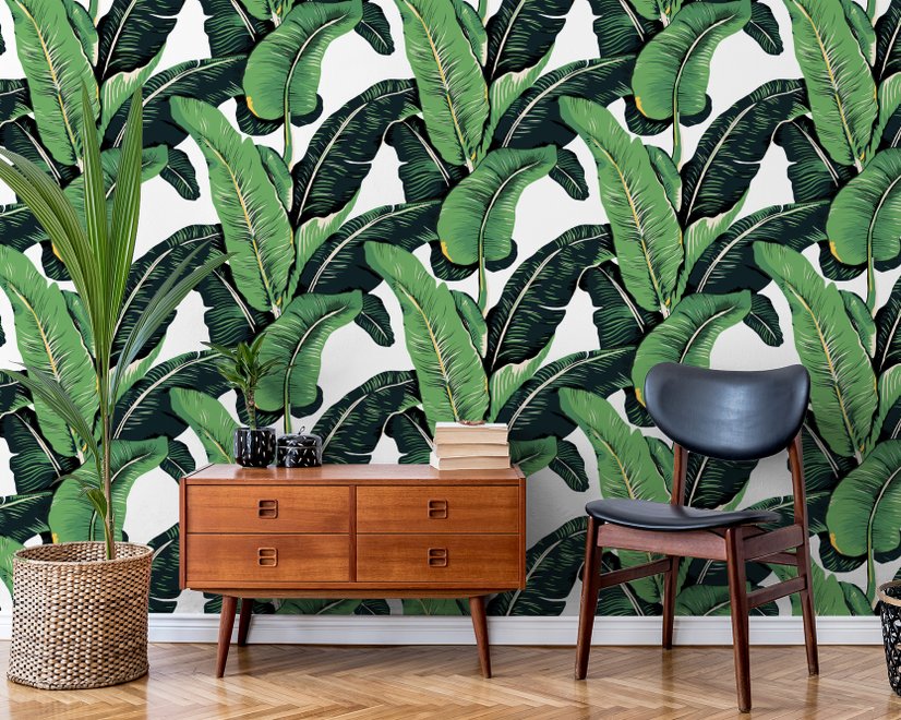 Green Banana Leaf Pattern Wallpaper Mural