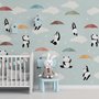 Kids Pandas With Colorful Umbrella Wallpaper Mural