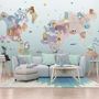 Pink Purple World Map with Animals Wallpaper Mural