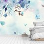 Blaue Lila Blumen mit Kleinem Schmetterling Fototapete