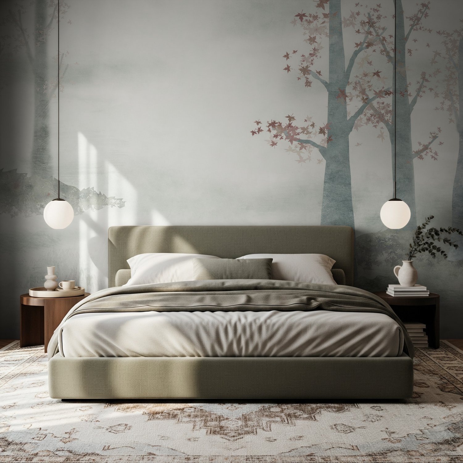 Misty Forest Autumn Landscape Wallpaper Mural - Peel and Stick