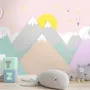 Pink Mountainscape and Hot Air Balloon Wallpaper Mural