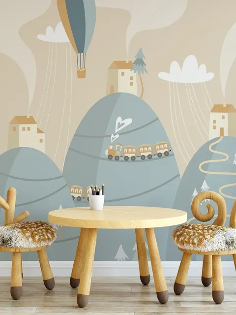 Soft Hot Air Balloon with Little Home Wallpaper Mural