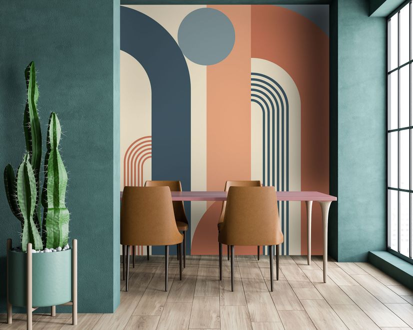 Geometric Arch with Shapes Wallpaper Mural