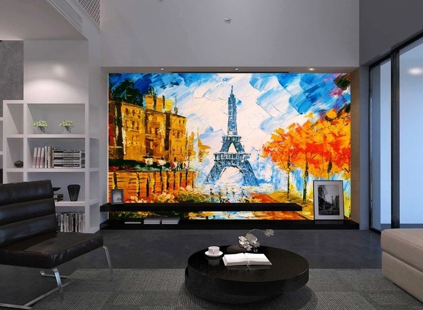 Oil Painting Eiffel Tower Landscape Wallpaper Mural