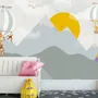 Kids Nursery Mountain Landscape with Hot Air Balloon Wallpaper Mural