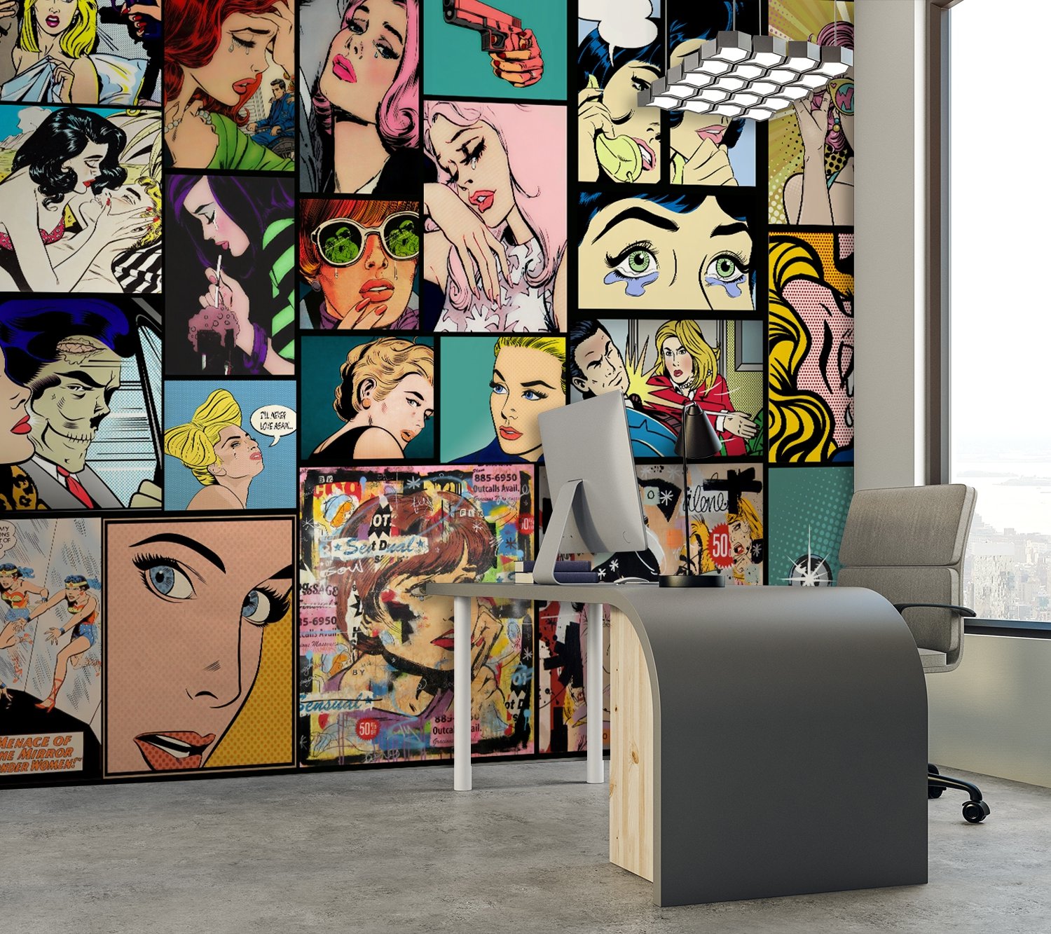 Comic Pop Art Faces Wallpaper Mural - Peel and Stick