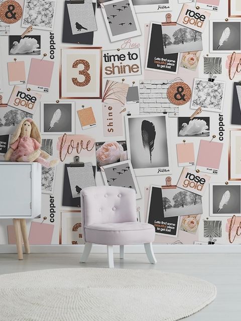 Bunte Fototapete mit Bildertafel