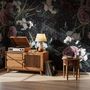 Bunte Blumen mit dunklem geometrischem Muster Fototapete