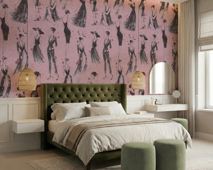 Modern Fashion Women Sketch Wallpaper Mural