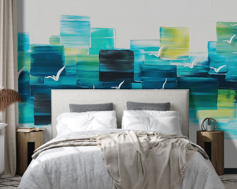 Abstract Turquoise Square Pattern Wallpaper Mural