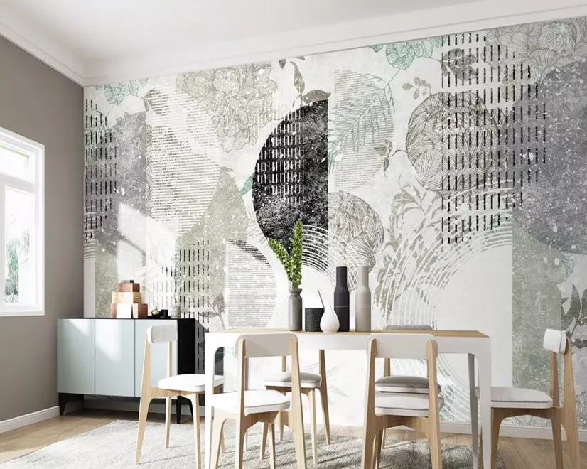Geometric Pattern with Floral Wallpaper Mural
