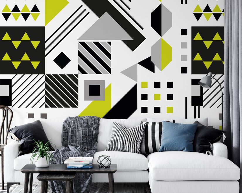 Black Yellow Geometric Shapes Wallpaper Mural