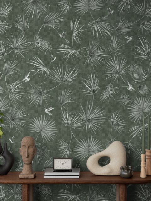 Tropical Palm Leaf and Birds Wallpaper Mural