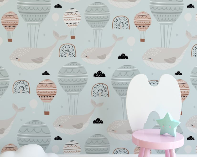 Air Balloon with Whale Wallpaper Mural