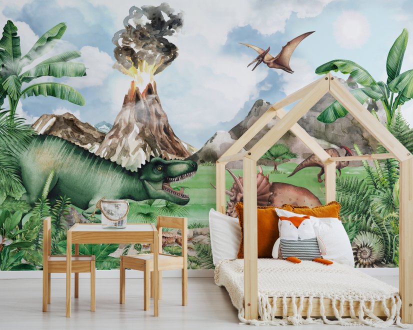 Kinder Dinosaurier mit Trex Jurassic World Fototapete