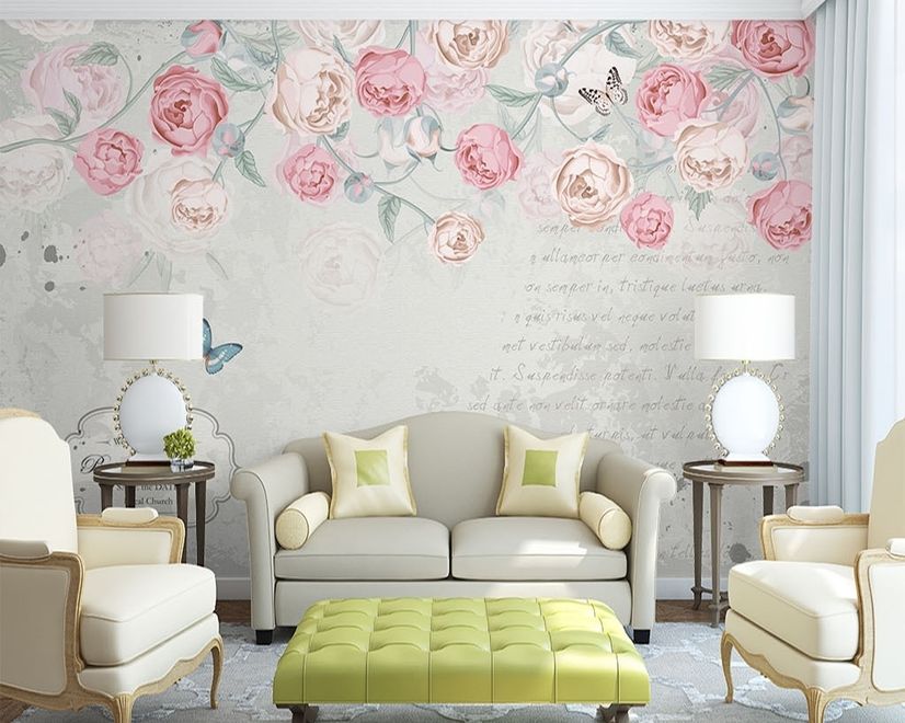 Pink Victorian Vine Flower Wallpaper Mural