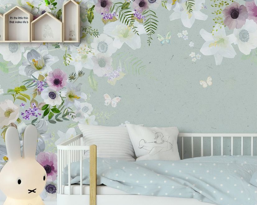 Purple Gray Poppy Flowers Wallpaper Mural
