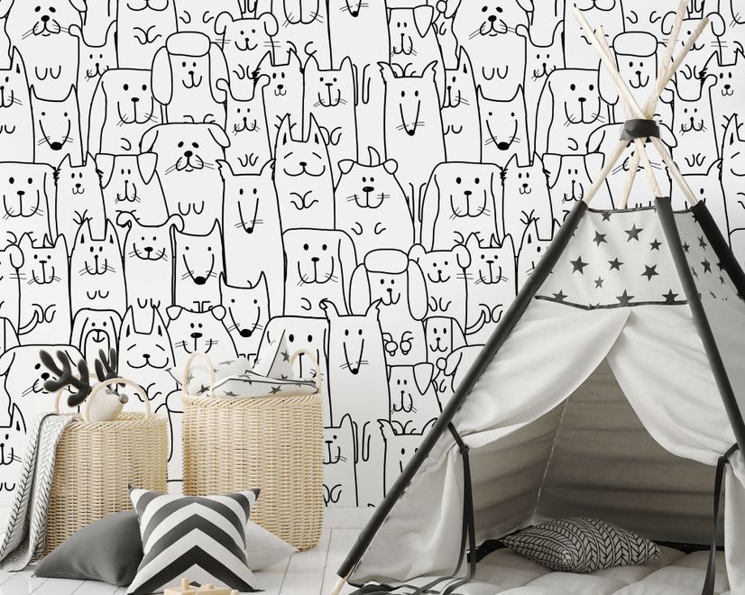 Cute Dog Face Pattern for Kids Wallpaper Mural