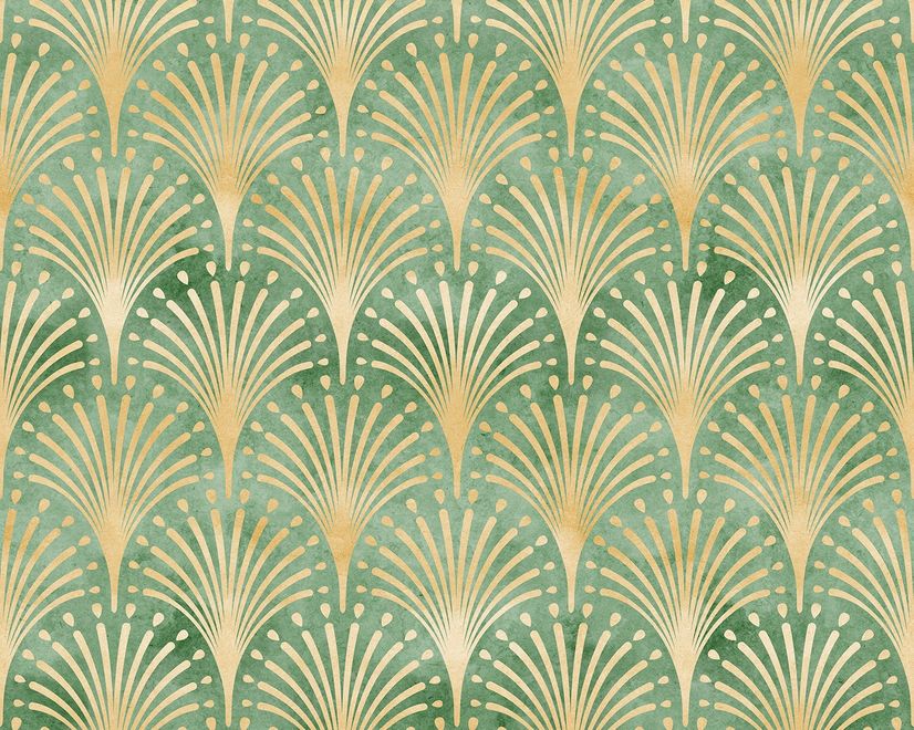 Modern Eau De Nil Art Deco Gold Lines Wallpaper Mural