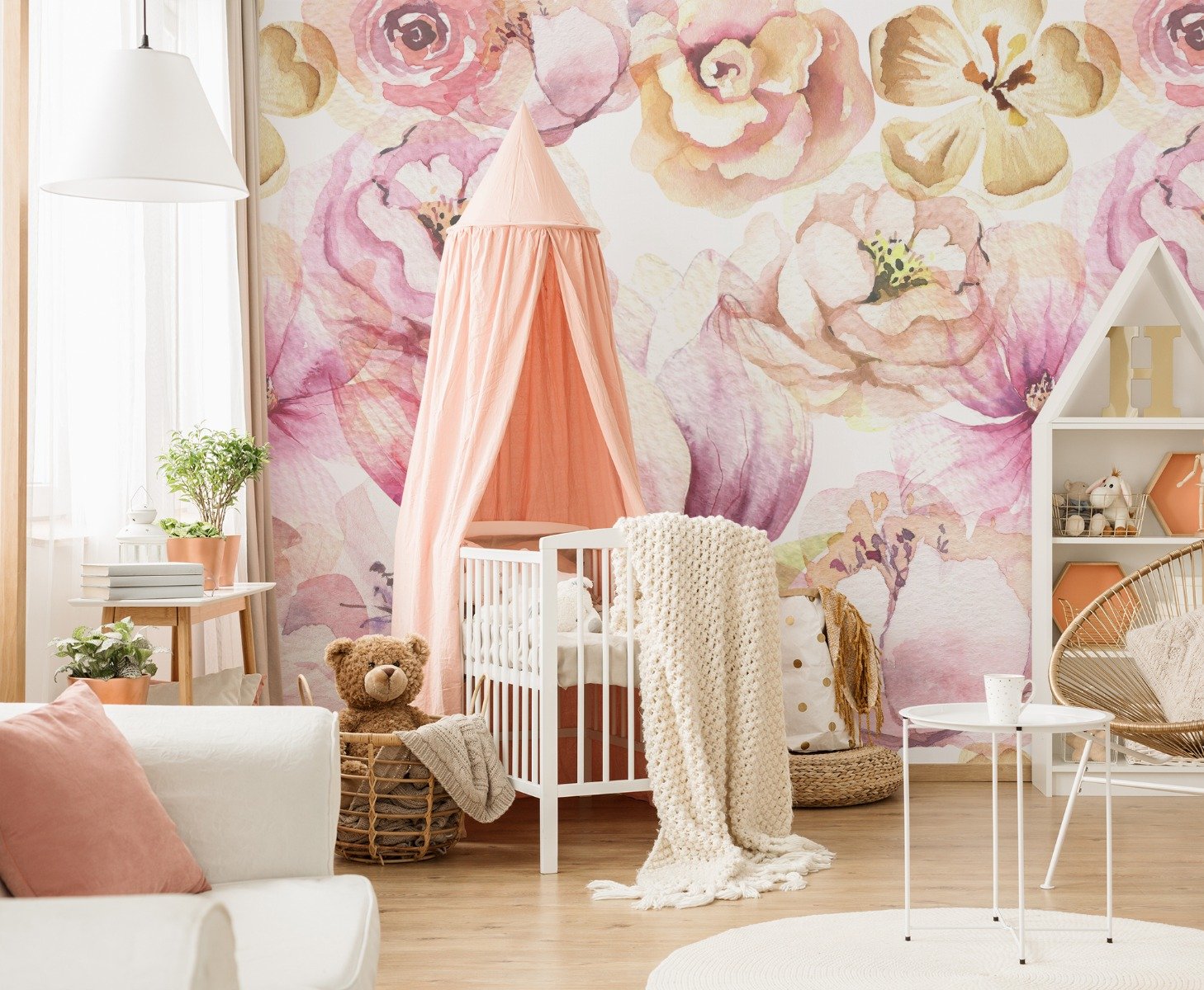 Pink Peony Floral Bouqet Pattern Wallpaper Mural - Peel and Stick