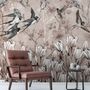 Papier peint oiseaux volants fleurs