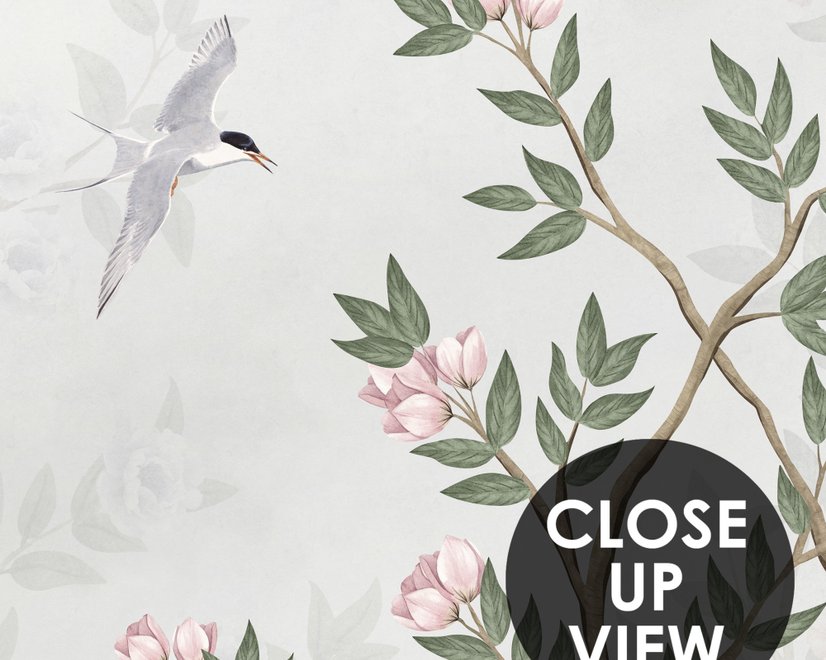 Chinoiserie Garden Trees And Birds Landscape Wallpaper Mural