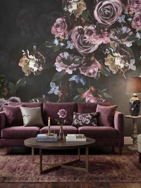 Dark Rose Floral Bouqet Wallpaper Mural
