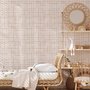 Soft brown wallpaper with pale beige gingham checks on a warm cream off-white ground