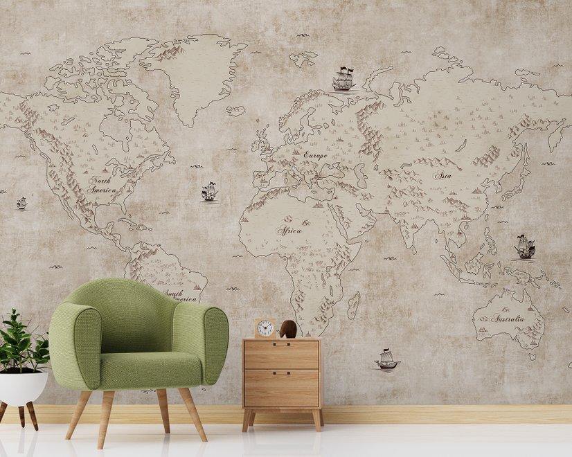 Vintage Old Parchment World Map Wallpaper Mural