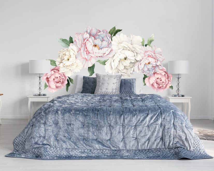 Blue Pink Peony Floral Bouqet Wall Decal Sticker