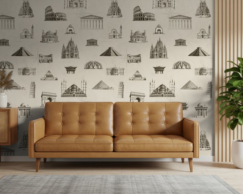 Vintage World Architecture Sketch Wallpaper Mural